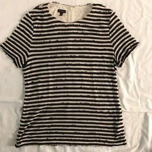 TALBOTS Black and Ivory Embellished Sequins Stripe Sweater Soft Knit Top